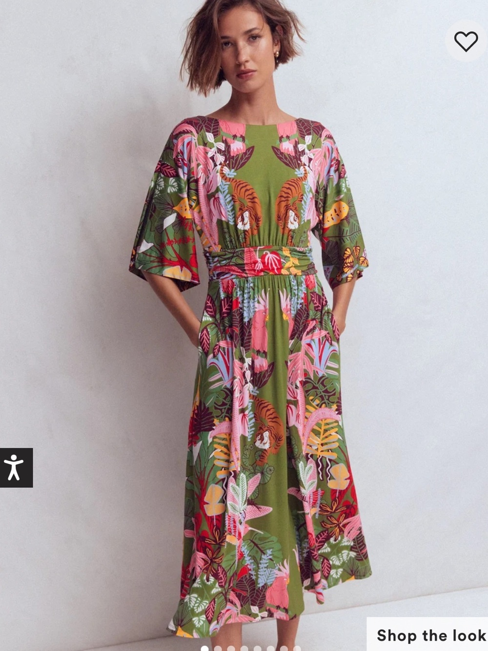 Boden Imelda Kimono Jersey Midi Dress in Olive Tropical Safari